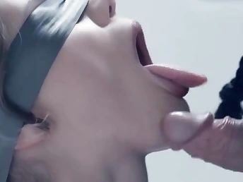 Teenager w closed eyes sucking a huge manmeat HD