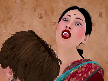 The lonely Indian daughter satisfies her desire not far from the landlord's alms-man in Hindi