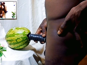 Intense pussy duplicate fool around with charming watermelons: A solo teen's wet pussy pounding with the addition of sharing with a female friend.