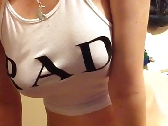 Platinum-blond with fake-man bench at home